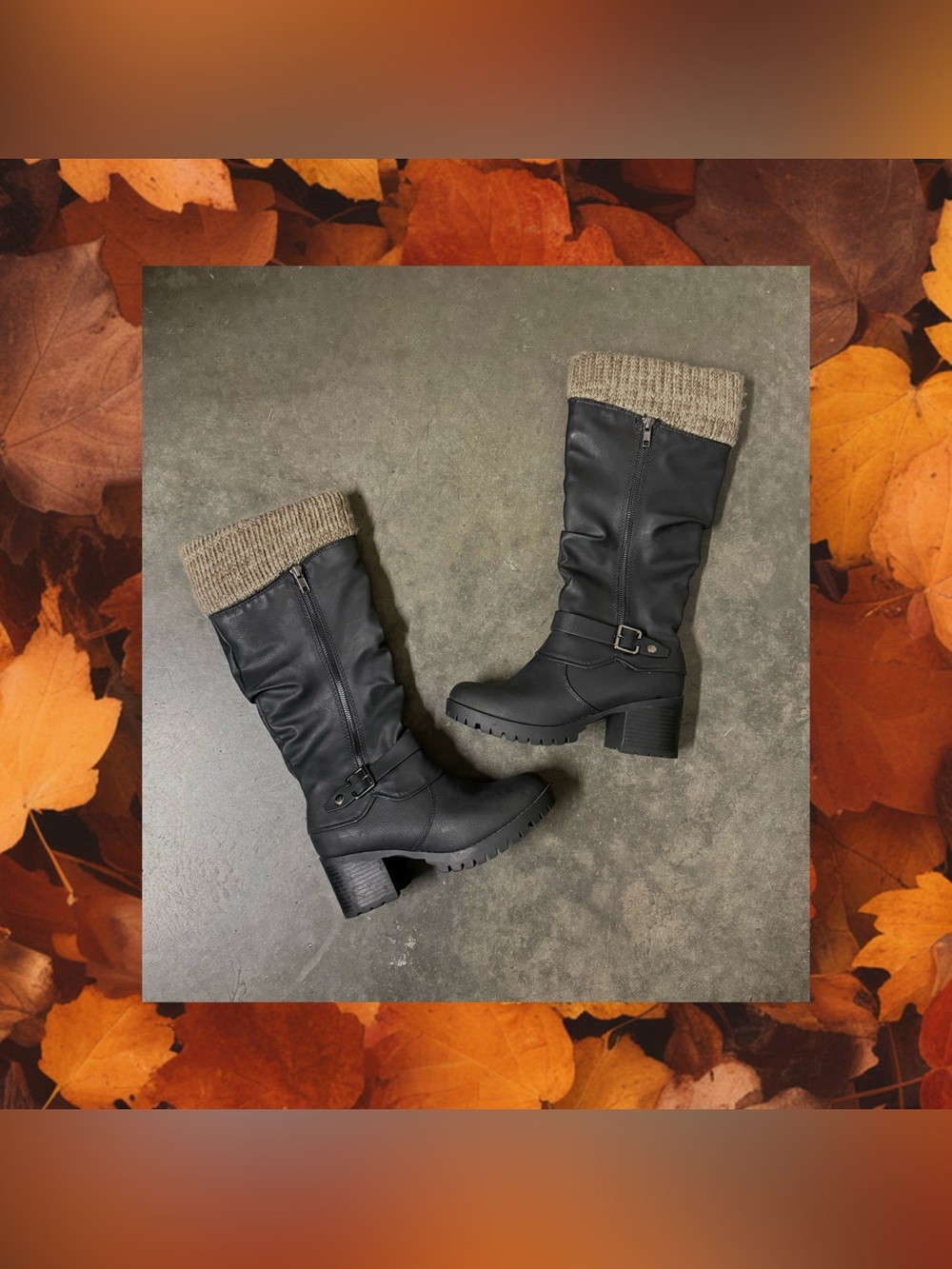 Black mid calf chunky keel boots